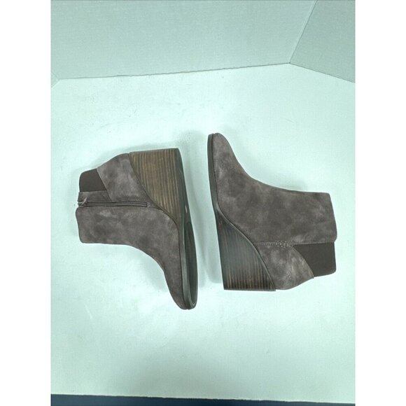 Lucky Brand NWOB Zorlina Wedge Bootie 10M Suede + Textile Upper Brown Zipper - Picture 14 of 16